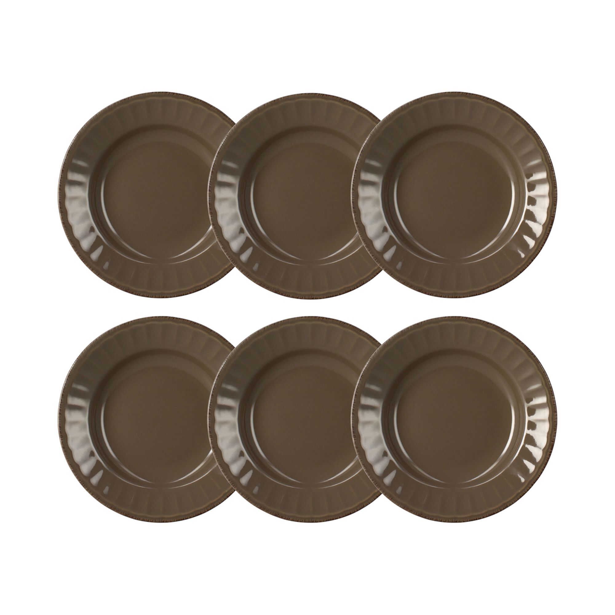 Lot De 6 Assiettes Creuses Floraly 20,5 Cm - Grès Décor Noir Motifs Floraux - Pour Service à Table Traditionnel Ou Moderne