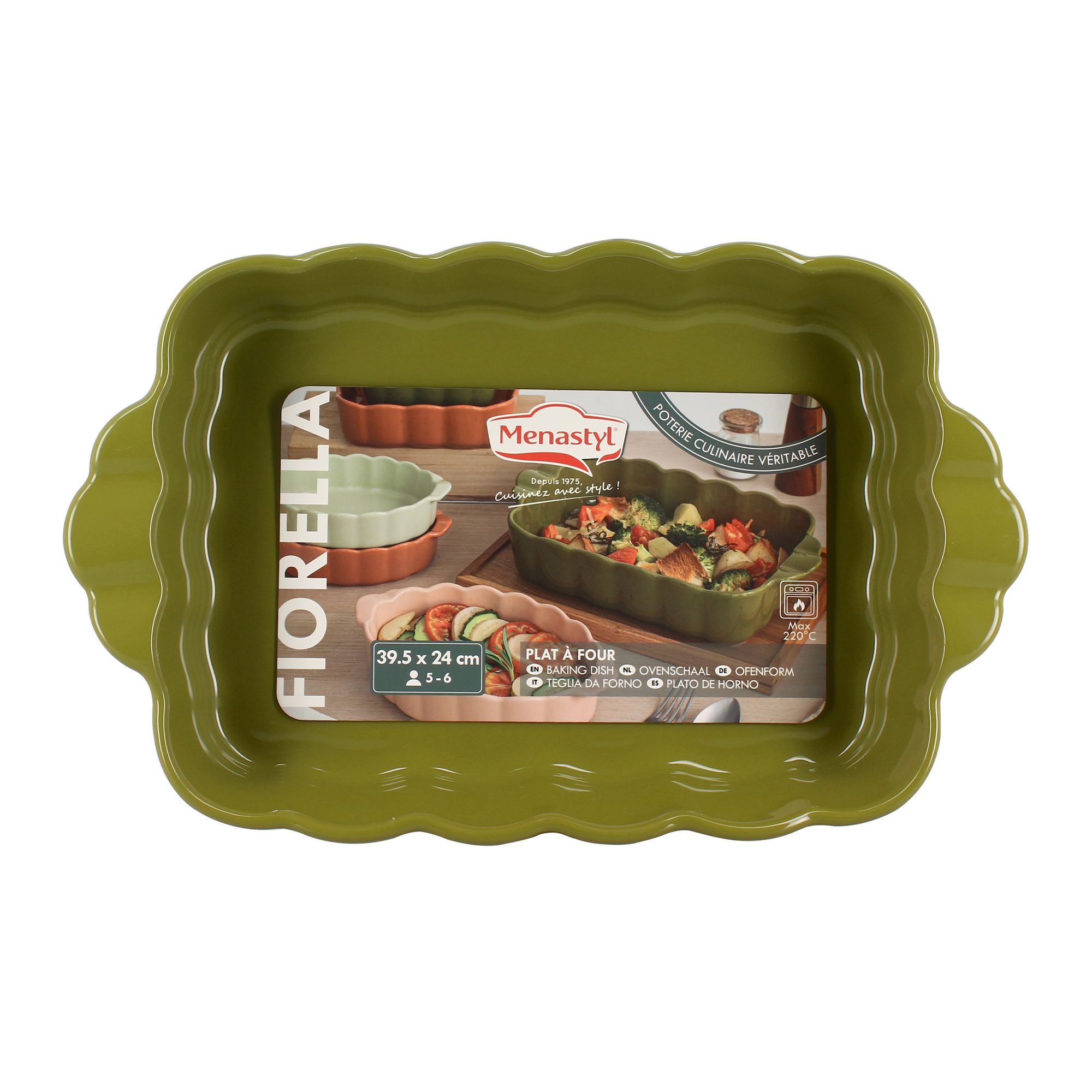 Plat à Four Rectangulaire En Grès Fiorella 39,5x24 Cm - Vert, Compatible Four, Micro-ondes, Lave-vaisselle