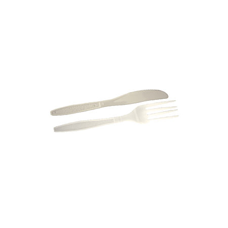 Kit couvert PLA blanc 2/1: couteau fourchette, emballage H180mm