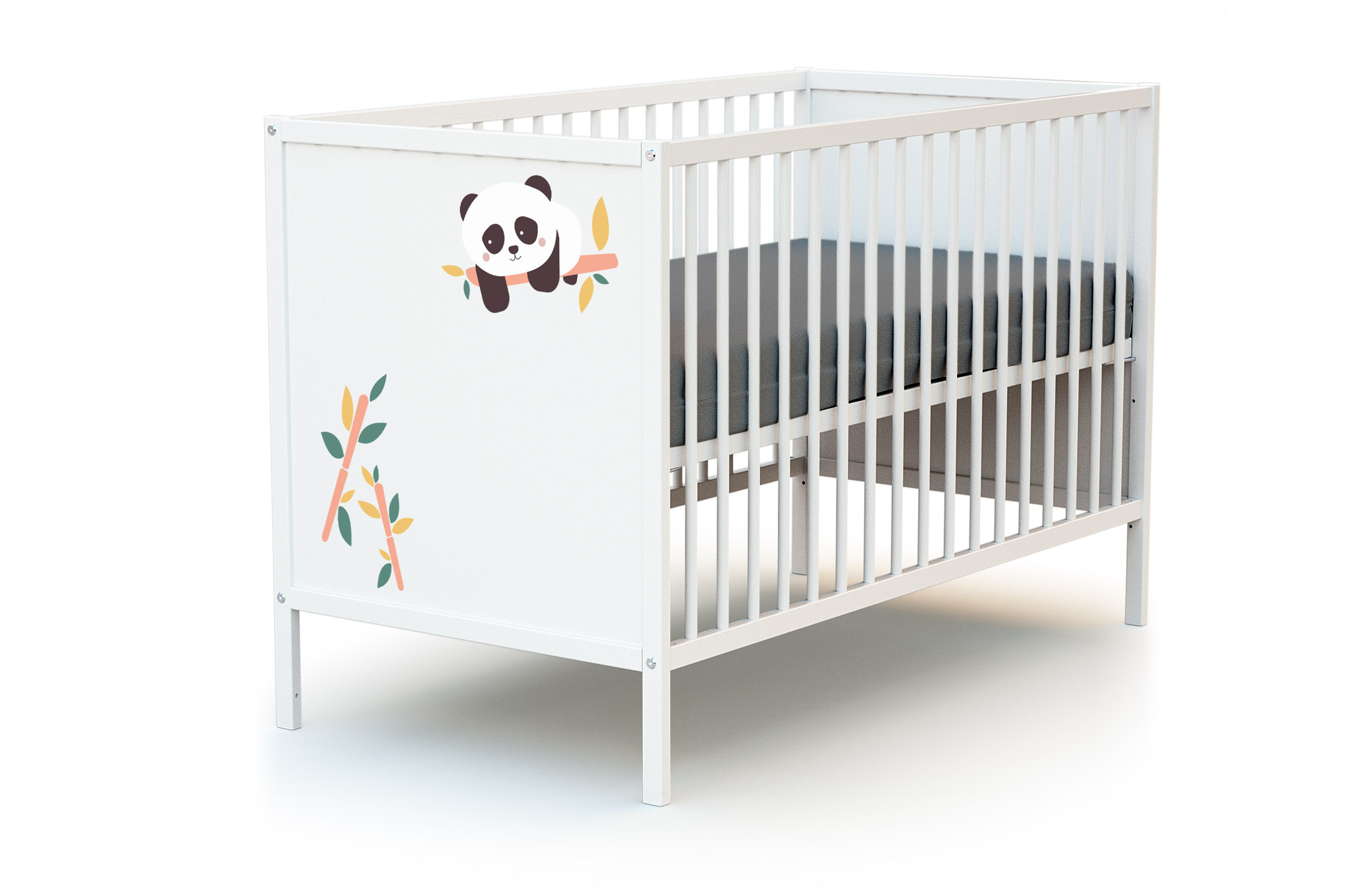 Duo Lit Bébé et Commode Panda Blanc