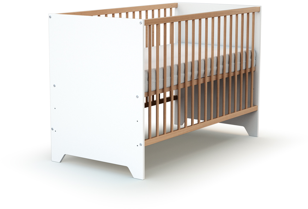 Lit bébé 60x120 GAVROCHE Blanc et Hêtre Verni