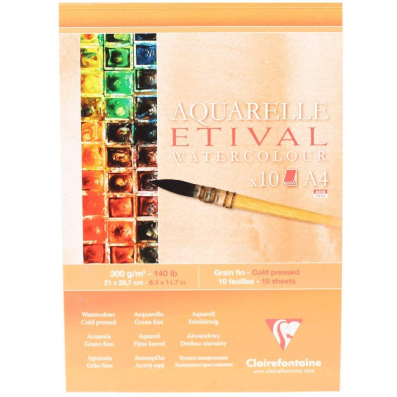 Canson Aquarelle - Bloc 20 Feuilles 31x41 Cm Grain Fin 300g/m² Blanc Naturel - Papier Haut De Gamme 60% Coton