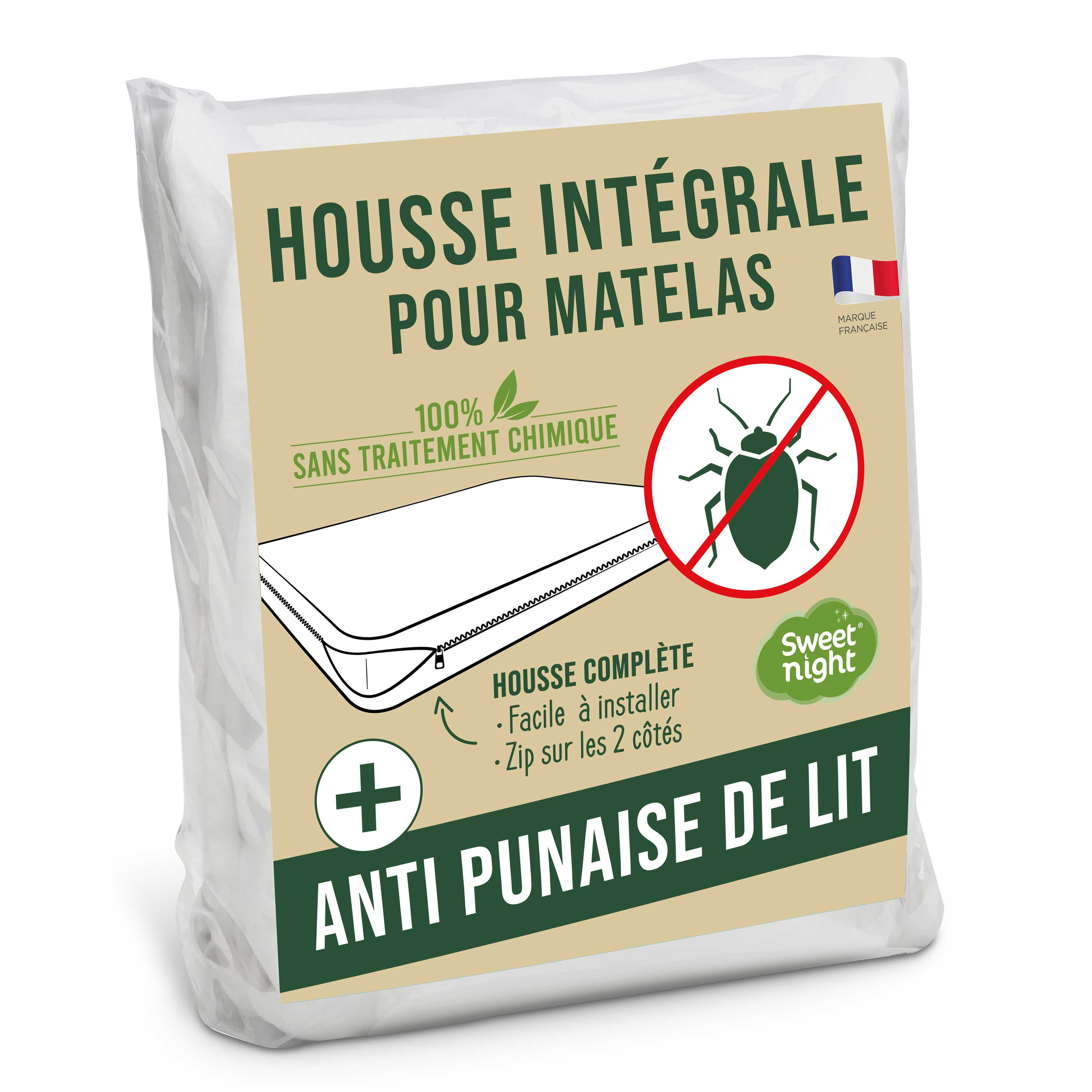 SweetNight Housse intégrale matelas 140x200x25 cm | Anti-Punaise de lit | Fermeture à glissière | Sans traitement chimique