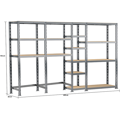 Etagère quadruple 16 plateaux L.290 cm (Kit Start et 2 modules B + 1 module A + 1 module C)