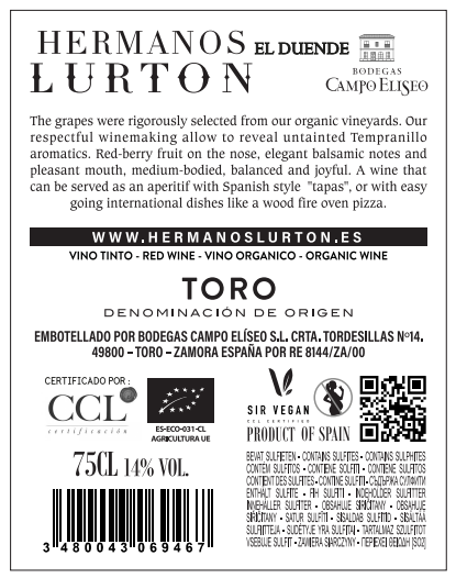 Hermanos Lurton El Buende BIO, 2021 - Toro DO Espagne - Rouge - 75cl au  meilleur prix | E.Leclerc