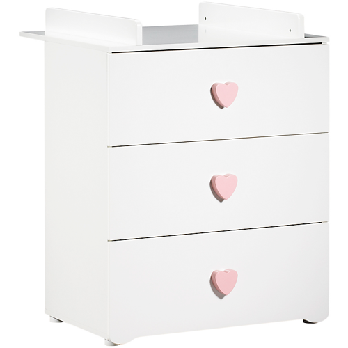 Commode à langer 3 tiroirs - Boutons coeur rose