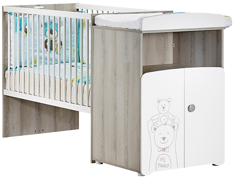Lit bébé combiné évolutif 120x60 en 90x190 -Sérigraphie Ours - TEDDY