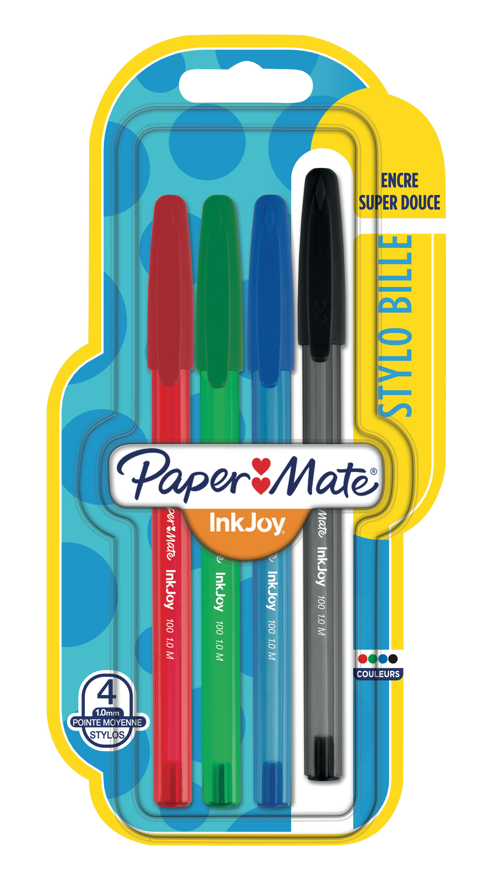 Paper Mate stylo bille InkJoy 100 avec capuchon, blister de 4