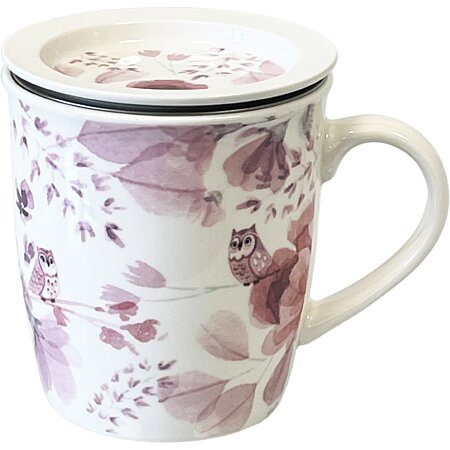 Mug avec infuseur pour le thé et couvercle Fleurs et Hiboux au