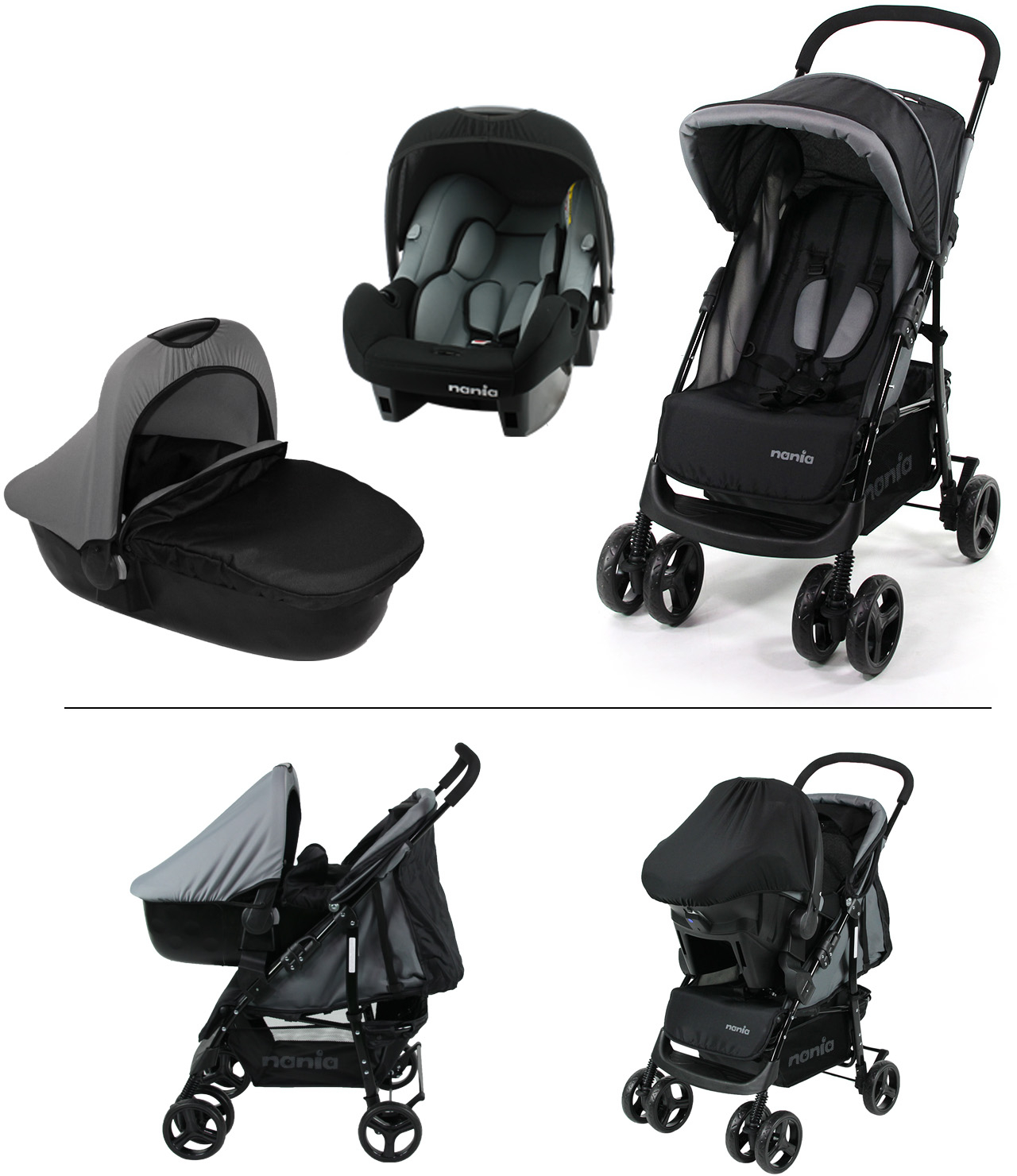 Poussette duo combinée texas gris + siège auto beone de Nania sur