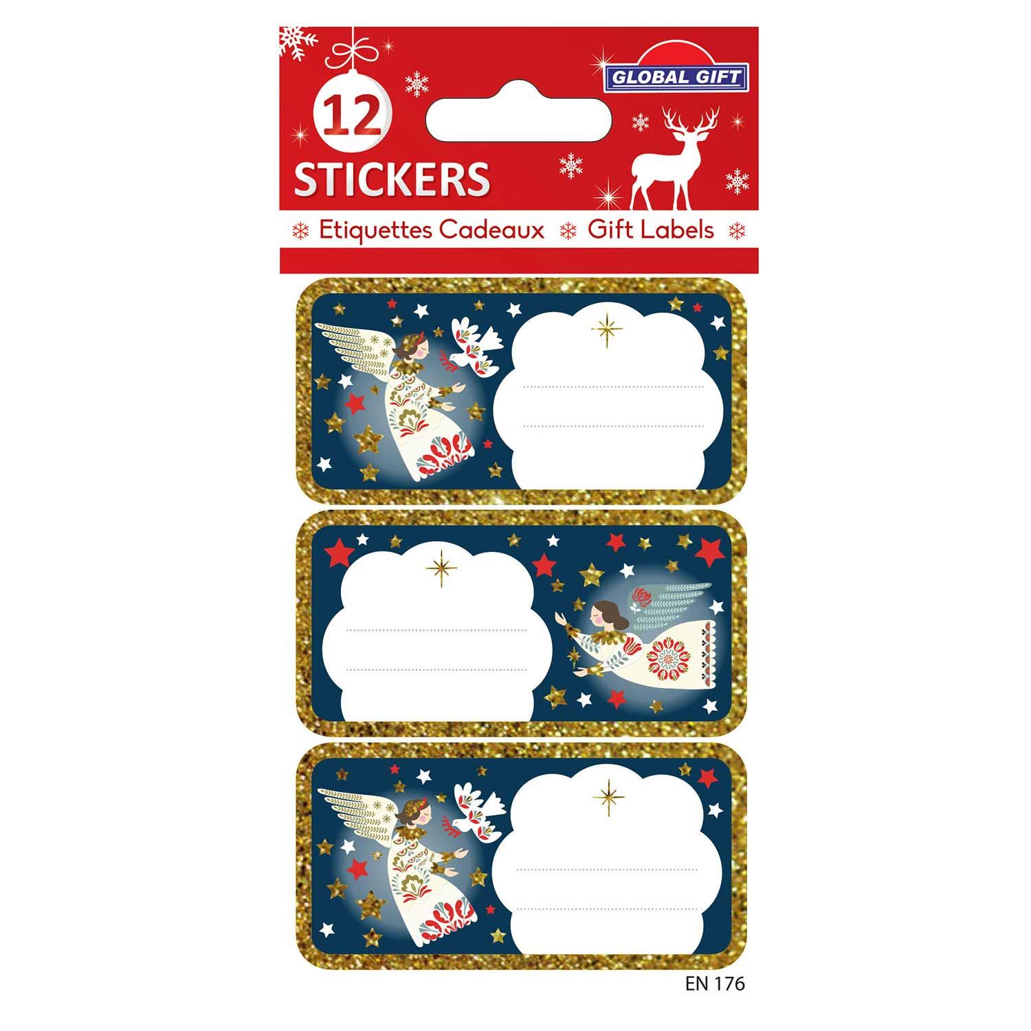 12 étiquettes Adhésives De Noël - Flocons Argentés à Paillettes - Etiquettes - Emballage Cadeau