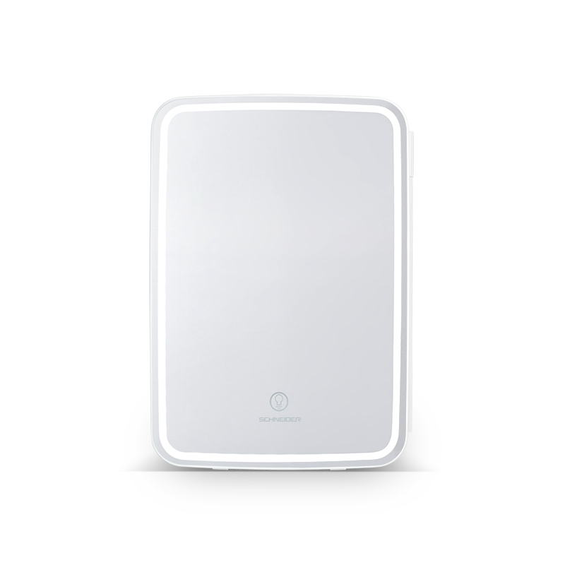 Mini Frigo Cosmétique Schneider 9L - Refroidissement & Chauffage, Miroir LED, Étagères, Blanc - Idéal Soins Beauté