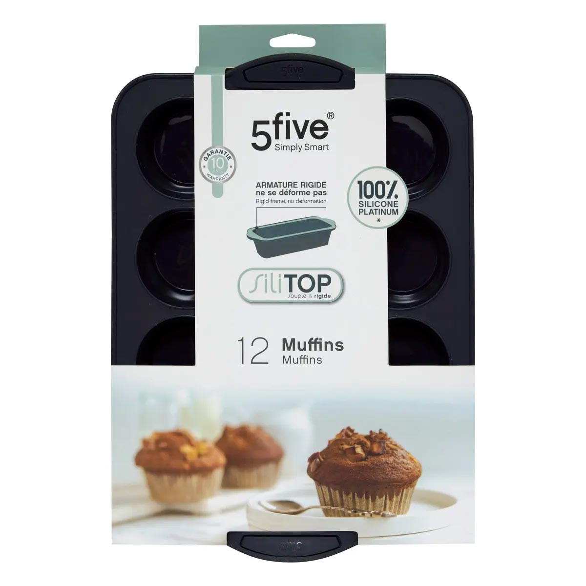 Moule à Muffins Silicone SUPER KITCHEN 12 Cavités - 33x25x3cm, Anti-adhésif, Four/Micro-ondes/Congel - Gris