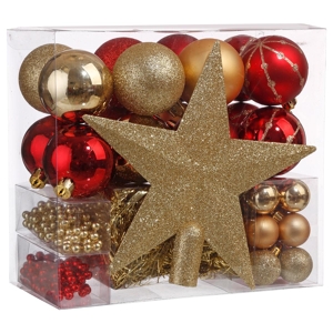 49 Boules De Noël 3 Cm Avec Fil Doré - Ensemble De Décoration Pour Sapin (blanc Doré) - Finitions Brillante, Nacrée, Mate