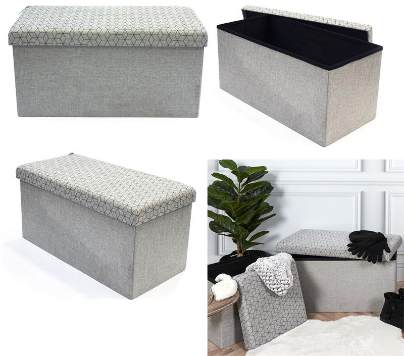 Coffre banc pliable gris motif noir m2