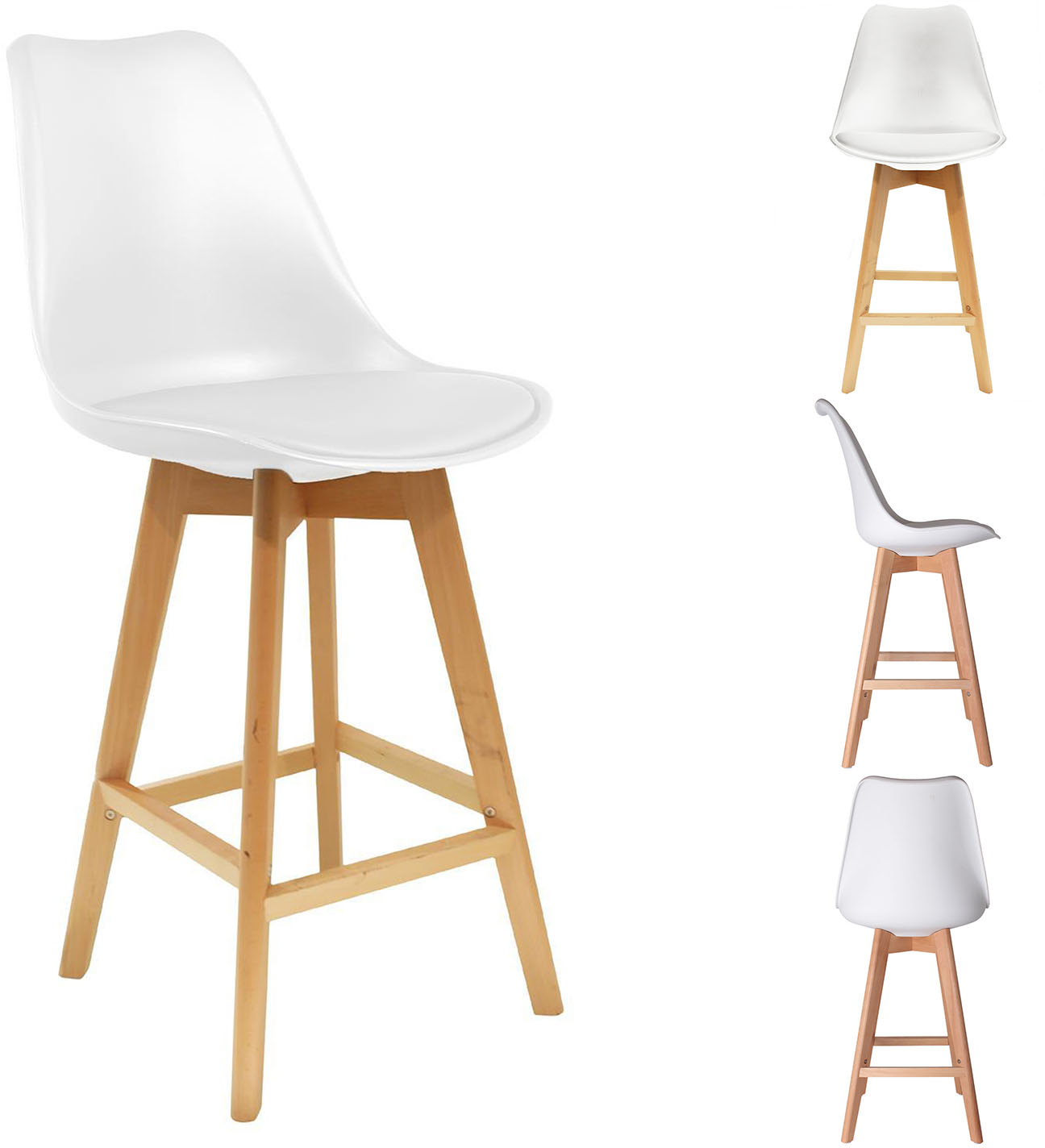 LOT DE 2 CHAISES DE BAR PP BLANCHE PIEDS BOIS M2