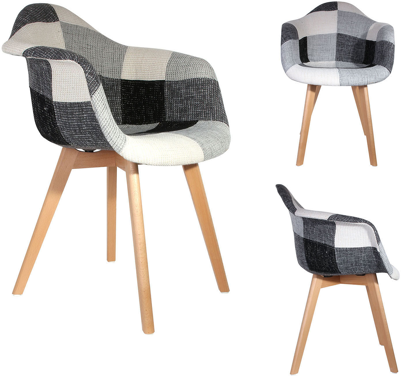 Lot 2 fauteuils scandinave patchwork gris