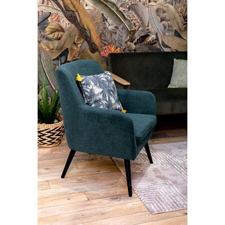 Fauteuil Relax Lounge Bureau, Chambre, Salon Tissu Vert Pied Bois Noir  Tropique 68x70x82CM - Vert