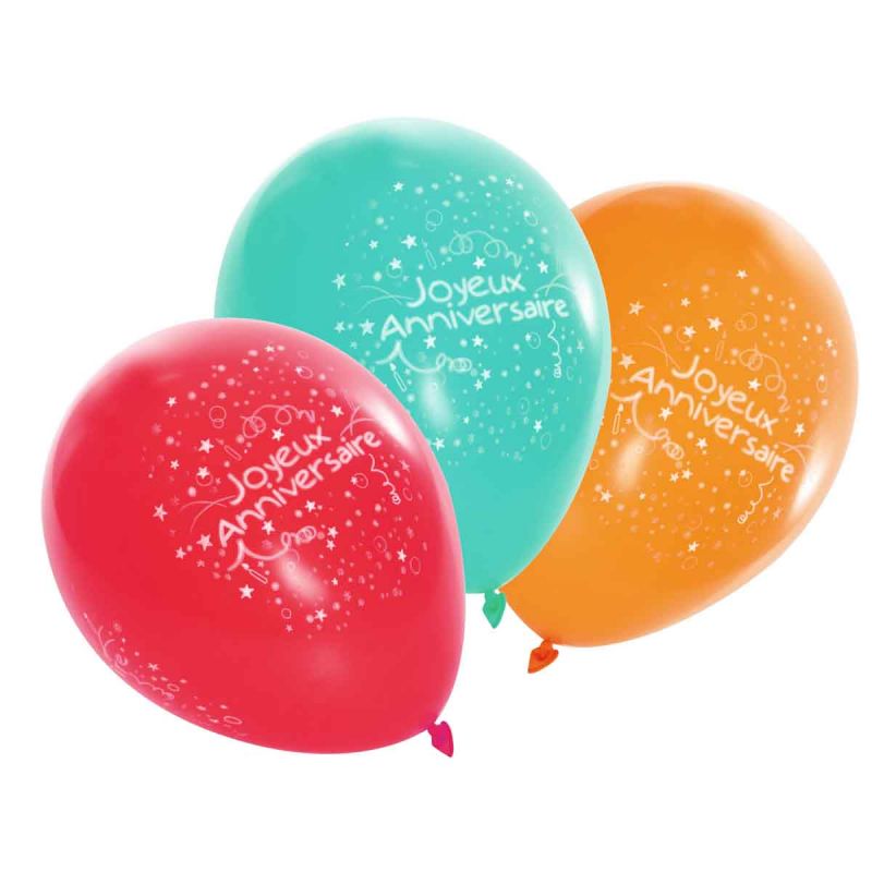 Sachet de 3 ballons anniversaire imprimé Anniversaire Dimensions du Ballon  48 cm Couleurs - texture Multicolore Dessins - Textes Anniversaire