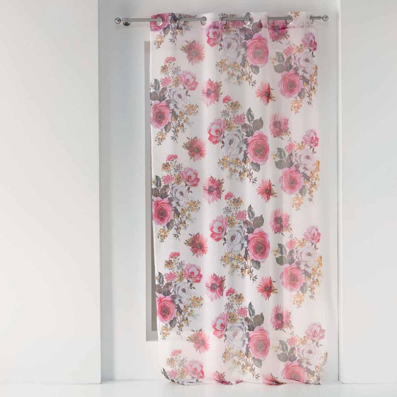 Voilage à fleurs brodées coloris blanc Coloris Blanc Taille 140x240cm