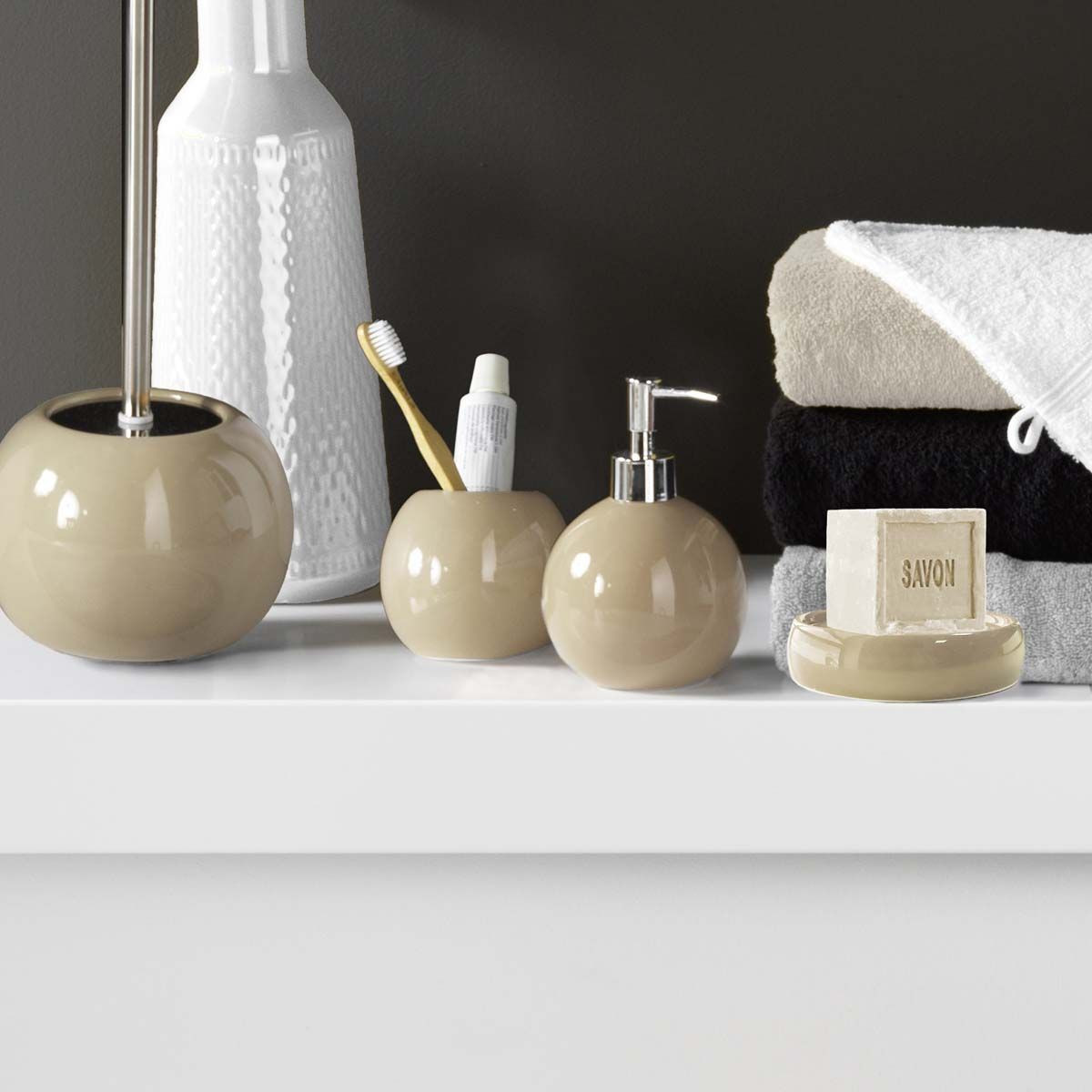 Brosse Wc Avec Support Céramique TUBE Taupe Spirella
