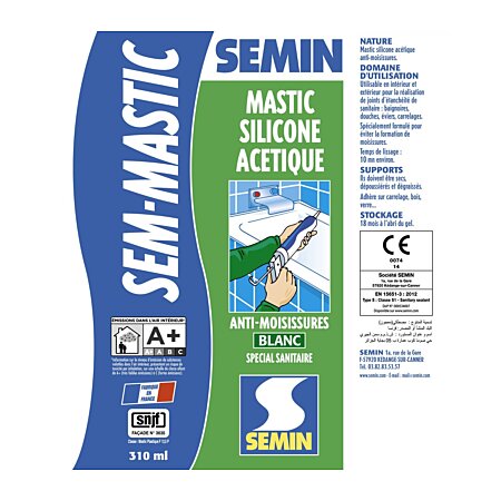 Mastic acrylique blanc, cartouche 310 ml - Semin
