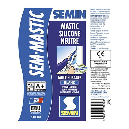 Mastic acrylique blanc Semin en cartouche (310ml) pour joints et