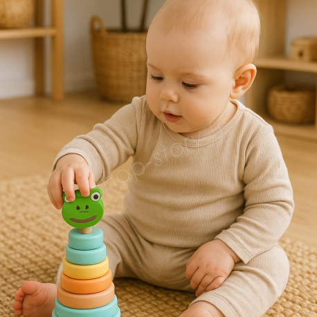 Jouet En Bois à Empiler Montessori - 22 Pièces Pour Enfants 1-3 Ans - Jeu De Motricité Et D'apprentissage Formes Et Couleurs