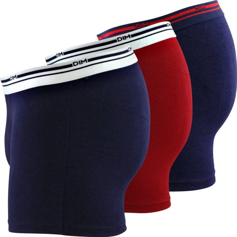 DIM Lot de Boxers Homme Coton DAILY COLORS Bleu denim Rouge lave