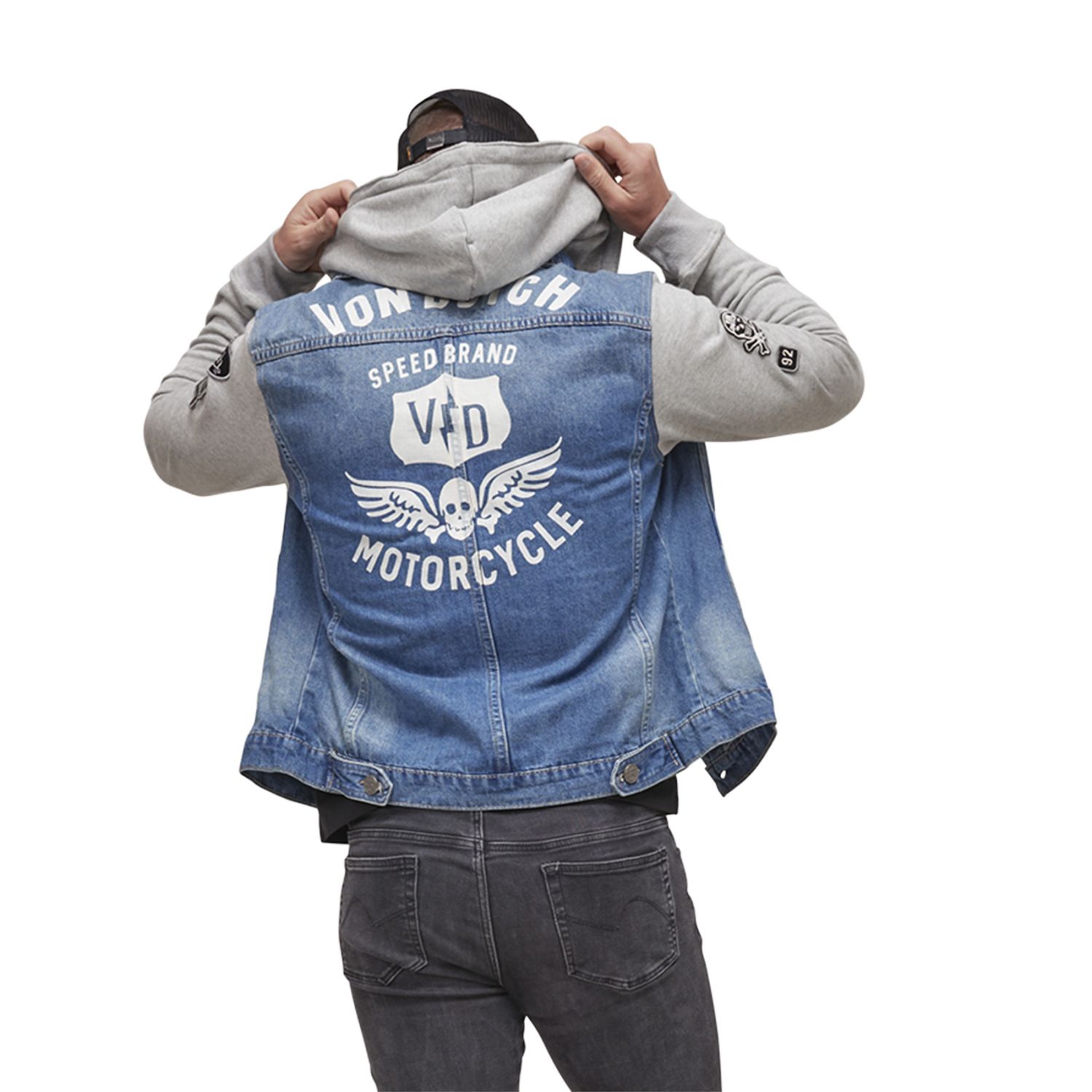 Veste Jeans Bi-matière Homme Von Dutch Used Noir - Style Rebelle Et Confortable