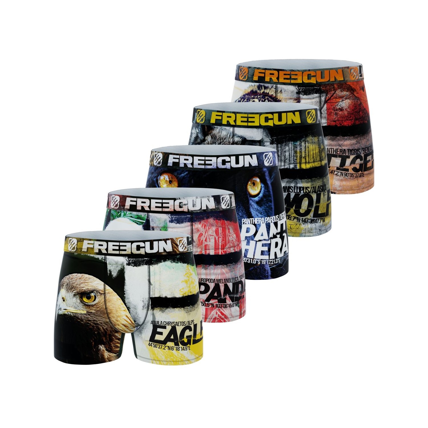 Calecon Homme Freegun FREEGUN Boxer Homme Animals - Lot De 5 Caleçons Stretch Respirants Boxer Homme Coton