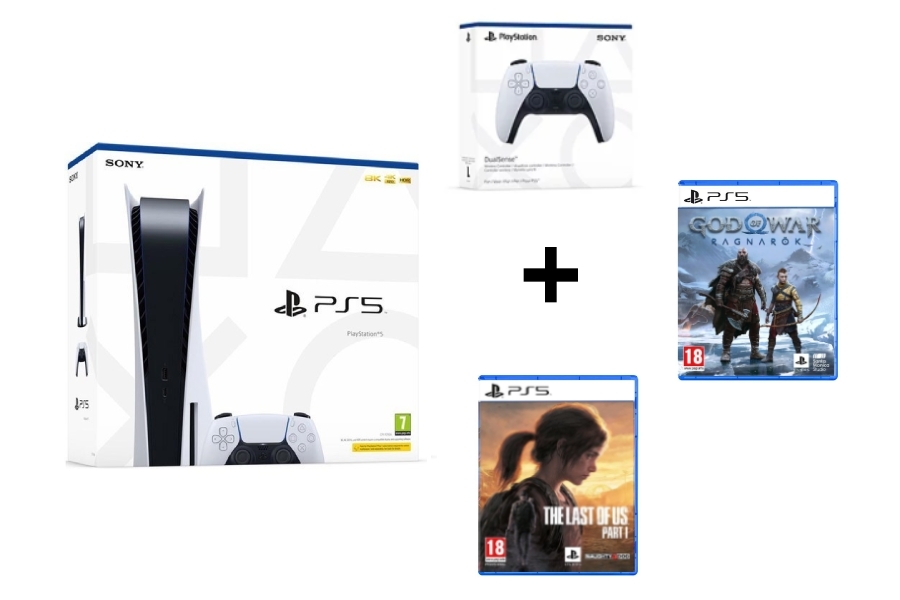 PS5 Standard Chassis C + God of War Ragnarök (PS5) + The Last of Us Part 1 (PS5) +