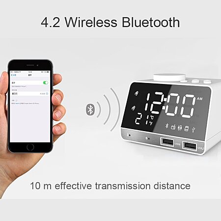 Réveil Enceinte Bluetooth Radio Haut-Parleur Double USB Carte Micro SD FM  AUX Blanc au meilleur prix