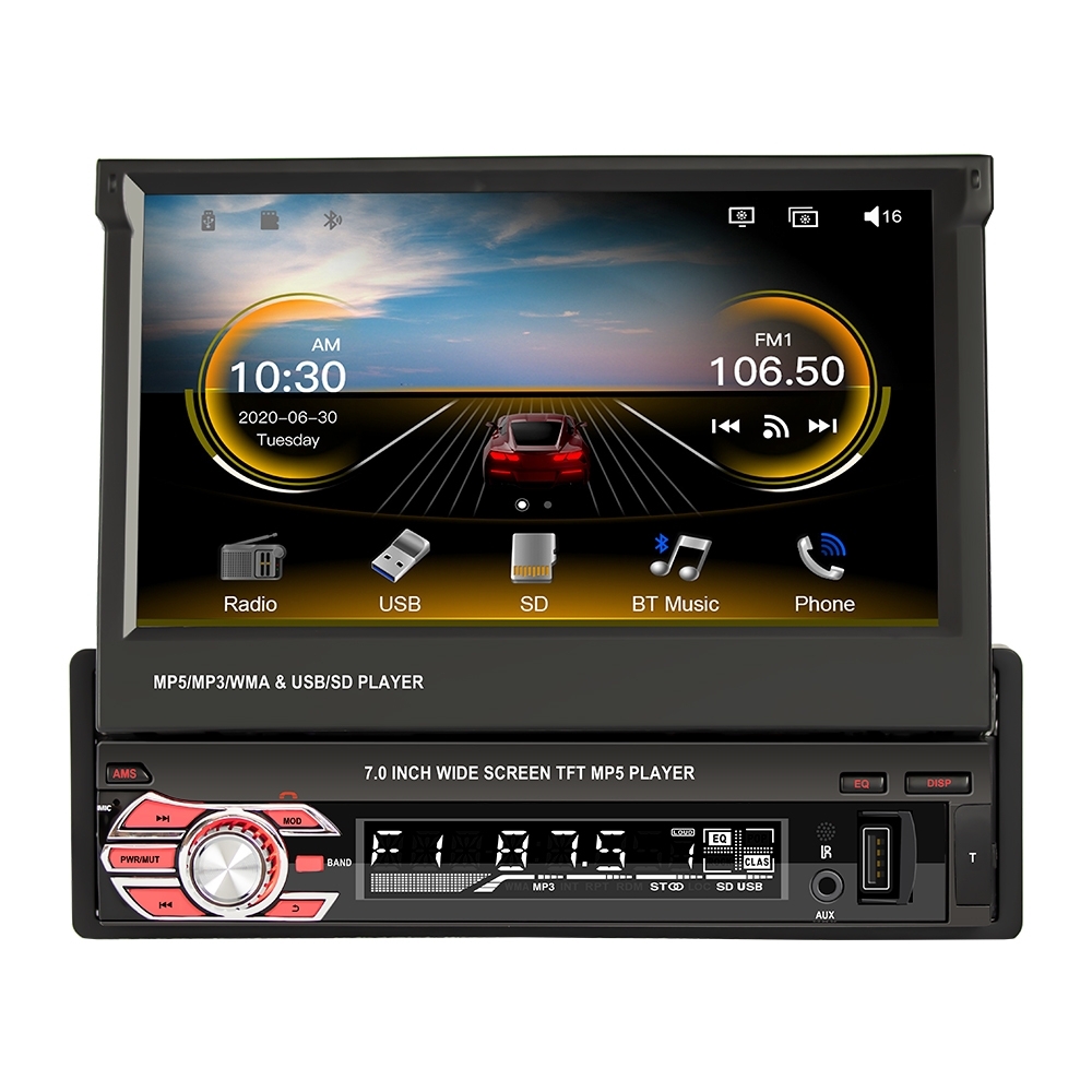 Stéréo de voiture simple DIN avec Bluetooth, écran LCD, lecteur