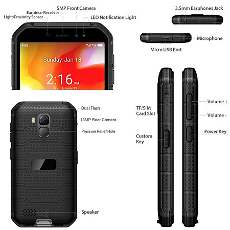 Smartphone Incassable 4G Android 10 Anti Choc 2Go Jaune