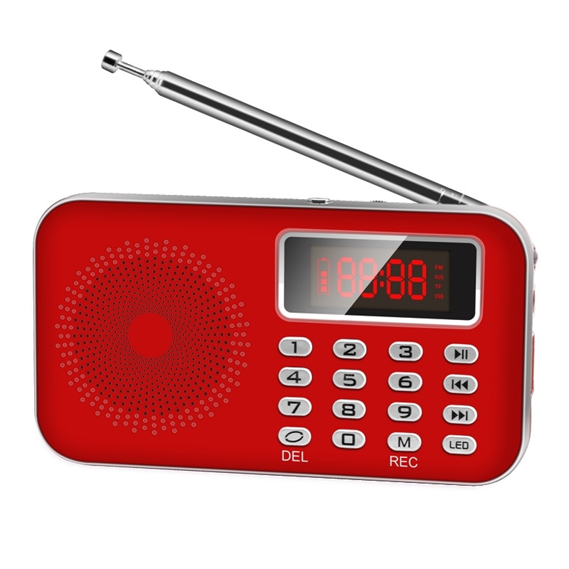 WE RADIO DE POCHE. rechargeable FM, lecteur de carte micro SD RMS 3W, prise  casque Rouge