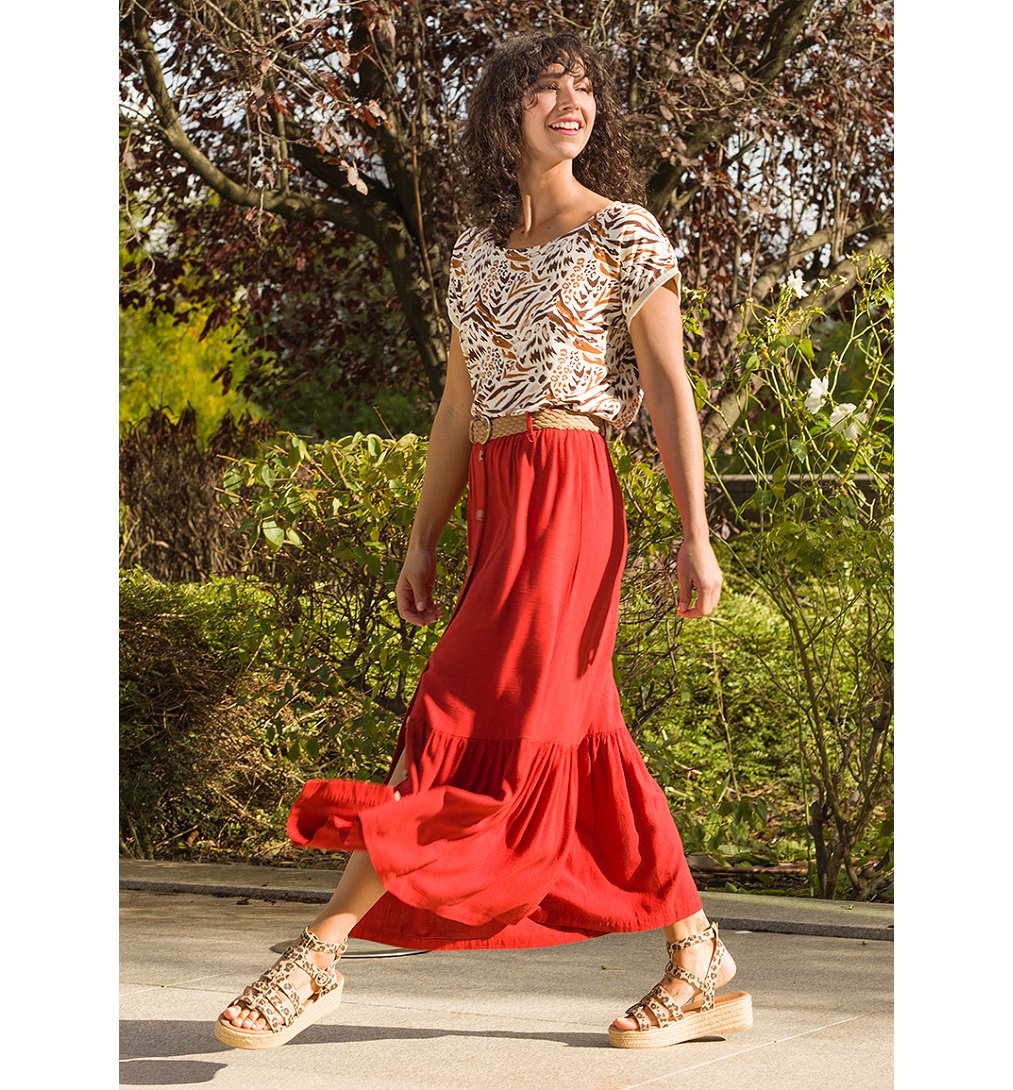 Jupe Longue En Lin Brique – Marque SCHNEIDERS – Taille 40 – Neuve Avec étiquettes (prix D'origine 239€)