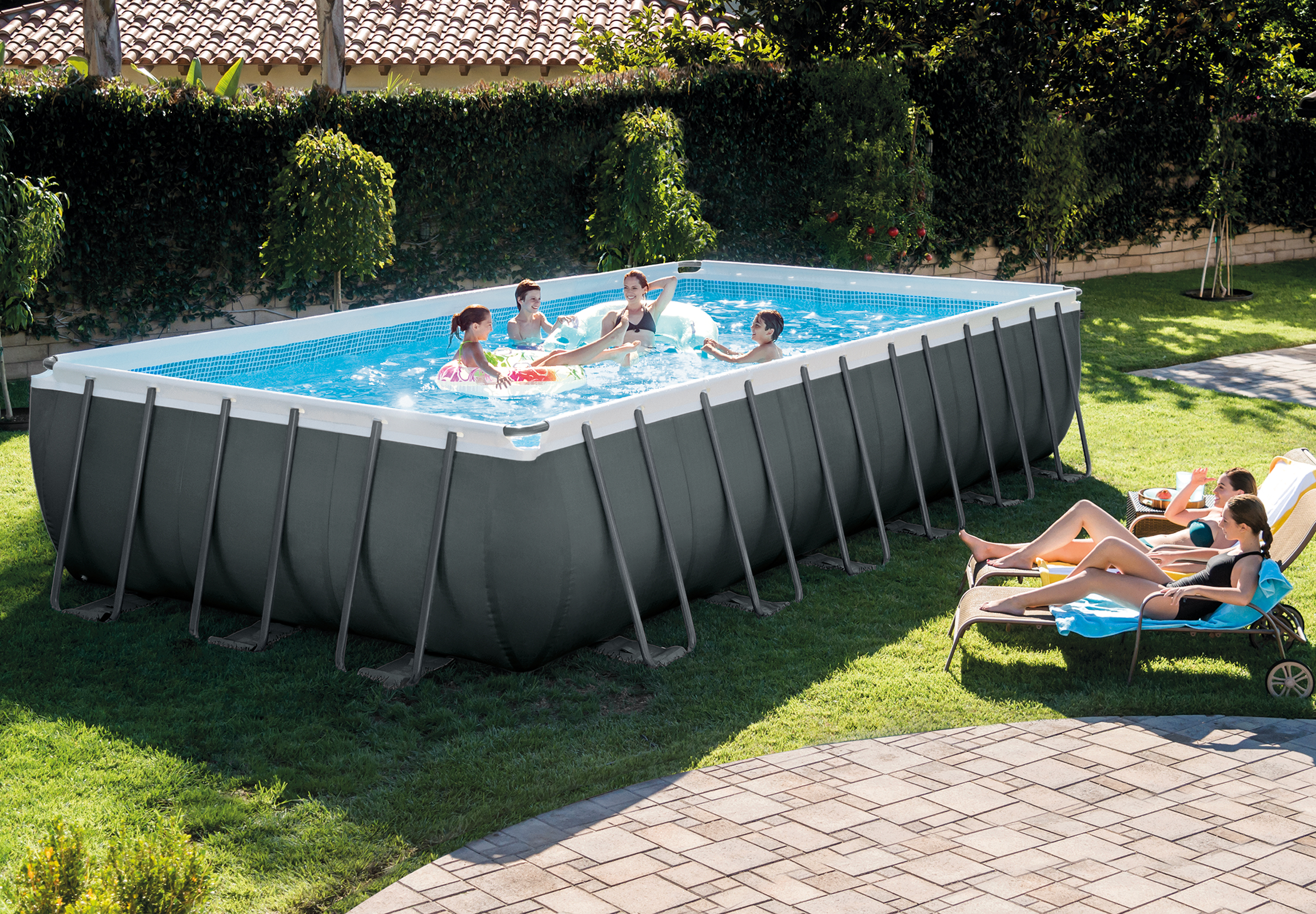 Kit piscine INTEX graphite rectangulaire tubulaire 4x3x1,24m