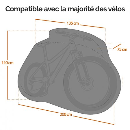 Langdy Housse de protection pour vélo - Étanche - Universel - 200 x 110 x  70 cm - Noir