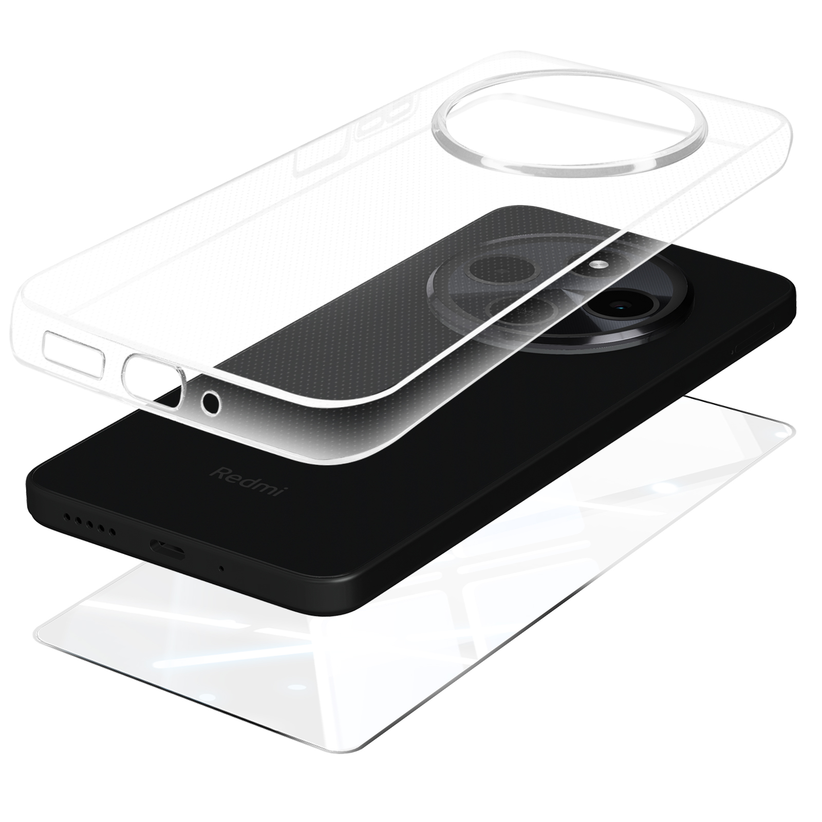 Pack Protection Mayaxess Pour Xiaomi Redmi A3 - Coque Souple Silicone + Verre Trempé 9H - Transparent