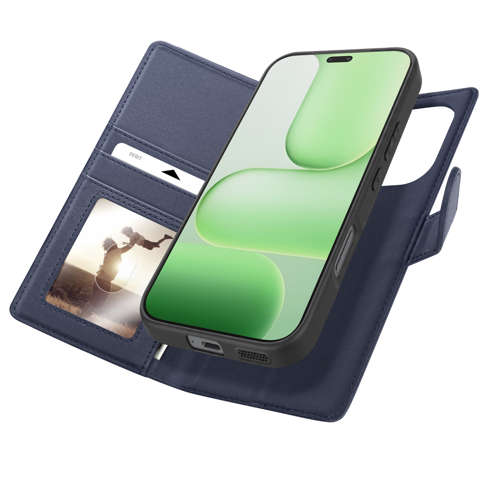 Étui Portefeuille 2-en-1 Honor 600 Lite Bleu + Coque Détachable Mayaxess