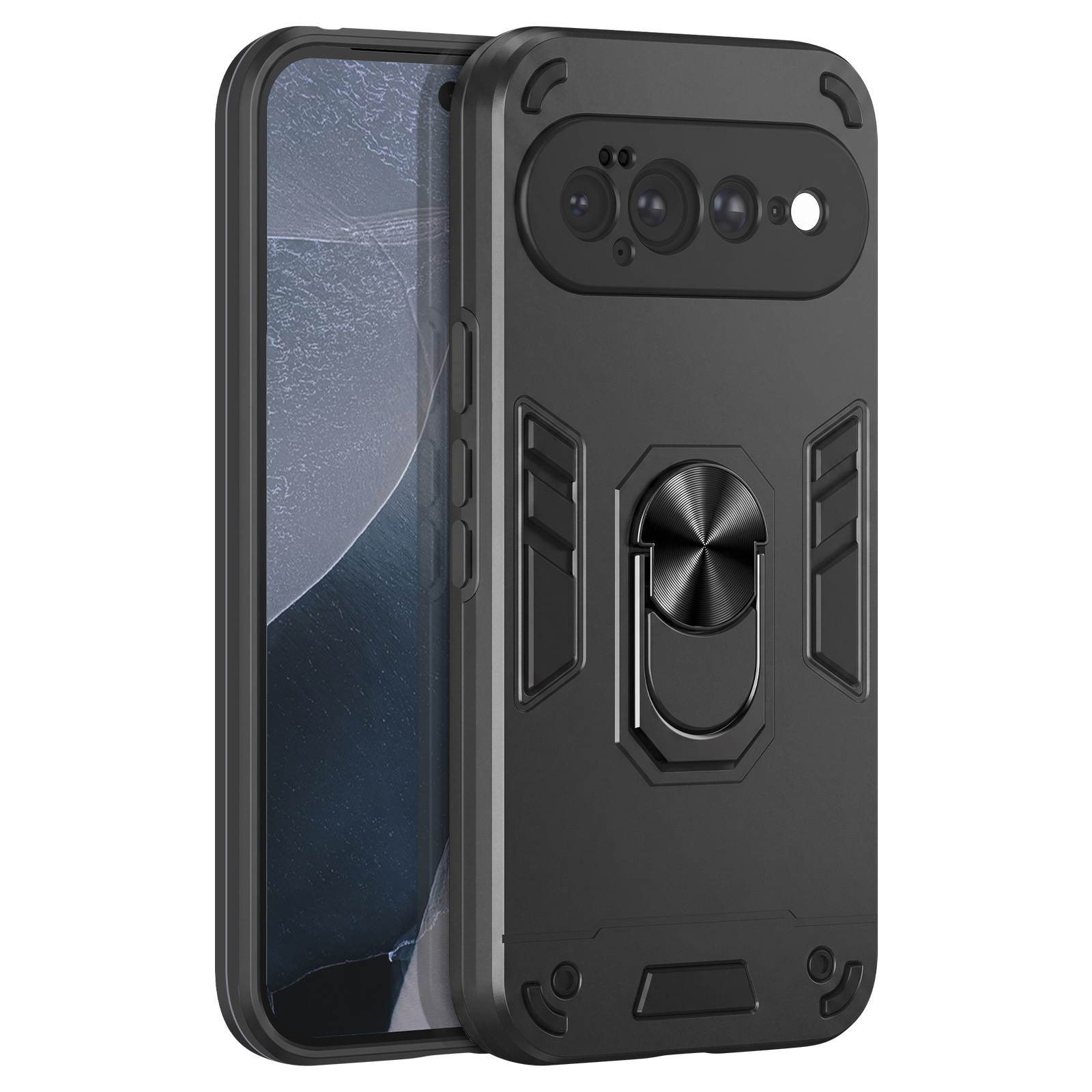 Coque Antichoc Google Pixel 11 Pro XL avec Bague rotative magnétique - Noir