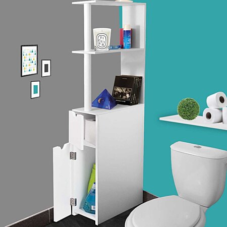 IDMarket - Meuble WC étagère bois WILLY 2 portes blanc : : Cuisine  et Maison