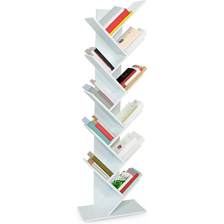 Etagère bibliothèque à livres TEA forme d'arbre 10 niveaux blanche