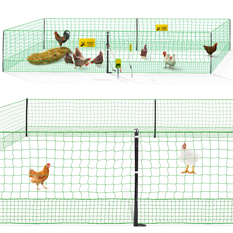 IDMarket Kit Clôture Filet à Poules 12M Avec Porte - 6 Piquets Double Pointe - Enclos Volaille