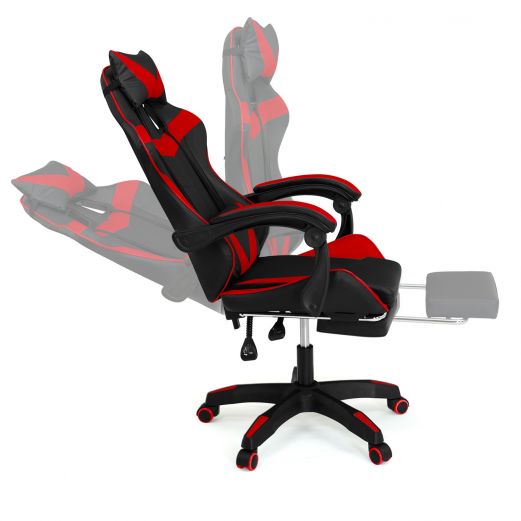 Fauteuil De Gaming Alex Réglable Avec Repose-pied, Coussin De Tête Et Coussin Lombaire Noir Et Rouge