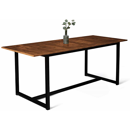 Table à manger extensible bois effet vieilli et noir 160 à 200 cm