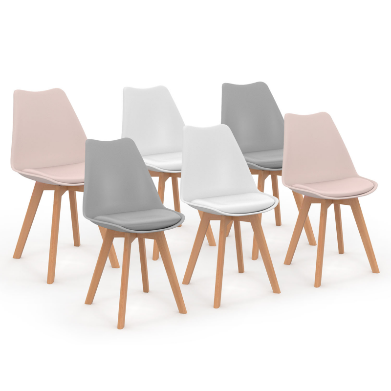 IDMarket - Lot de 6 chaises scandinaves SARA Blanc x2, Gris Clair