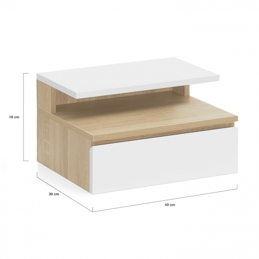 Komto Table De Chevet Suspendue Noyer – Table De Nuit Murale Avec Tiroir, Idéal Chambre | Monaco 46 X 30 X 15 Cm