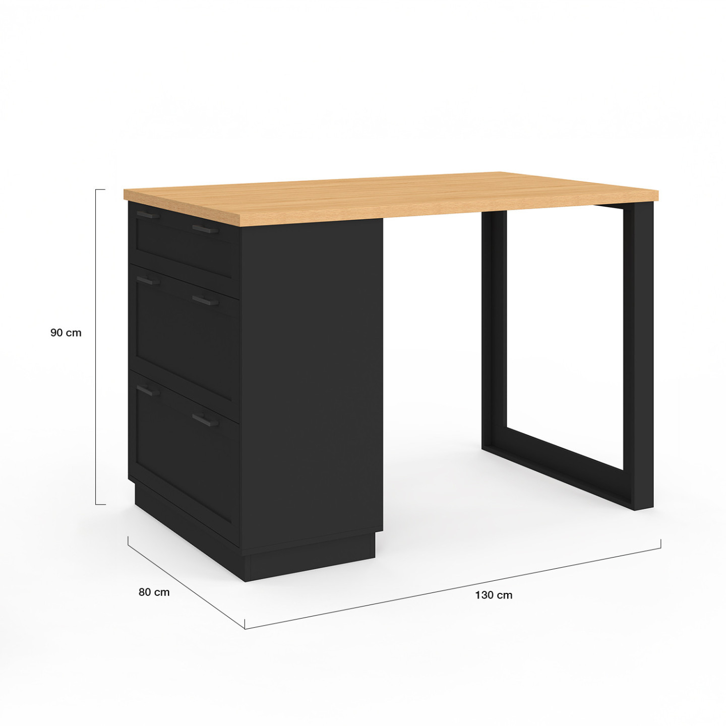 Îlot Central De Cuisine Orso 120 Cm - 6 Tiroirs Casserolier, Plateau Bois, Noir, Pour Petits Espaces